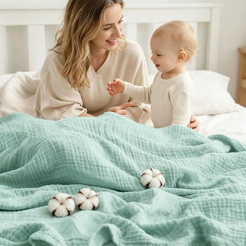 Musselin Decke Erwachsene, Musselin Decke 150 X 200, Überwurf Decken Für Couch, Atmungsaktive Gaze-Decke Alle Jahreszeiten, Muslin Blanket-Weich & Leicht Vorgewaschene 100% Baumwolldecke (E,150*200CM)