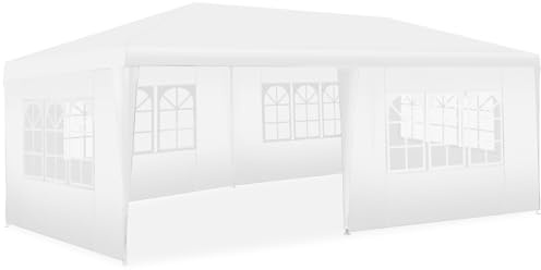 tectake® Gazebo 3x6 m, impermeabile con 5 pannelli laterali rimovibili, struttura in acciaio, tenda con protezione UV, tendone per feste, balconi, campeggio, auto, gazebo terrazzo esterno - Bianco