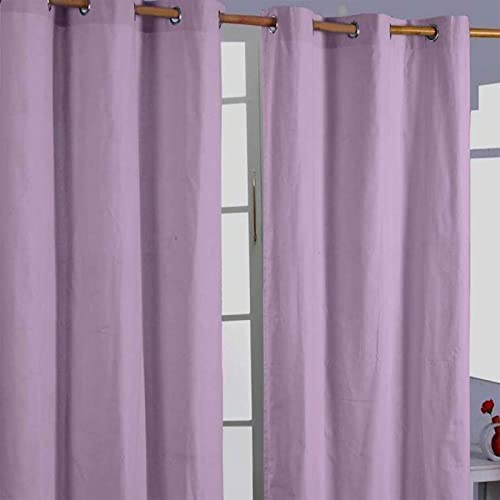 Homescapes 2er Set eifarbige Ösen Gardinen je B137 x L228 cm aus 100% Baumwolle, blickdichte Vorhänge/Dekoschals/Ösenvorhänge für Wohnzimmer oder Küche, Mauve
