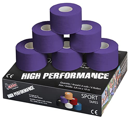 ALPIDEX 6 Rollen Sport Tape Set 3,8 cm x 10 m Gelenk Tapeverband Viele Farben Reißbares Unelastisches Sporttape Hautfreundlich Handball Fußball Volleyball, Farbe:lila