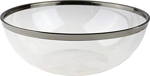 Thali Outlet – 4 x Sabert Plastique Transparent 27 cm 3.5L bols de service à salade Bord Argent pour anniversaire Mariage toutes les occasions