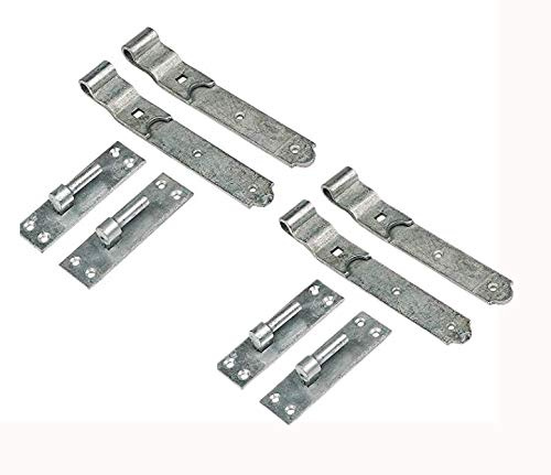 Discount Hardware UK Heavy Duty Gate Hinges - Hook and Band, Cranked Hinge Suitable for Garden, Driveway, Sheds & Garage Doors, Galvenised 300mm 12 (4pcs)