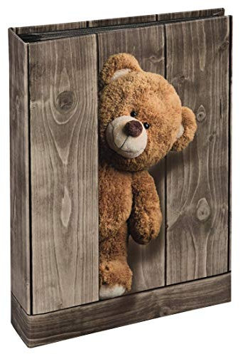 Hama Kinder-Fotoalbum (Einsteckalbum zum Einstecken von 200 Fotos im Format 10x15, Fotobuch mit 100 schwarzen Seiten, Babyalbum mit Teddy-Bär Motiv) braun