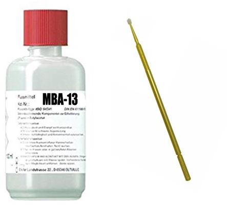 SMD-Flux/Flussmittel MBA-13, 250 ml Inhalt (No-Clean Elektronik-Flussmittel mit 16% Feststoff und hohen Kolophoniumanteil), incl. Application-Stick, herausragende Eigenschaften zum SMD-löten
