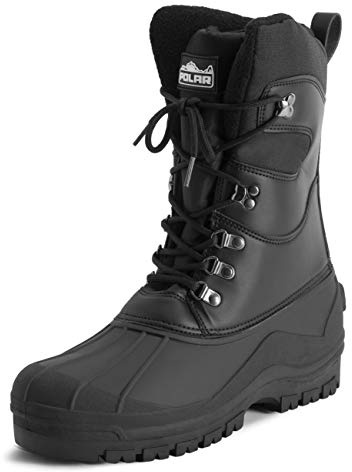 Polar Hombre Alto Malla Cubrir NylEn Pata Impermeable Suela De Goma Invierno Botas De Nieve - Negro Cuero - UK8/EU42 - YC0678
