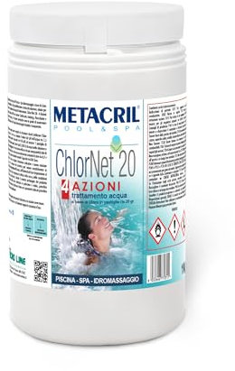 Metacril Chlor Net 20 4 Azioni, Cloro Multiazione in Pastiglie da 20 gr, per Piscina e Idromassaggio - 1 KG