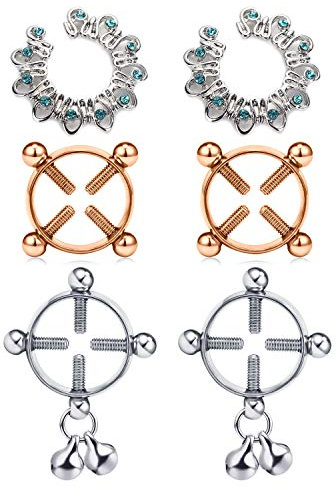 JFORYOU Fake Non-Pierced Brustwarzenpiercing Shield Screw Einstellbarer Kreis Nickelfrei Chirurgenstahl Non Piercing Körper Schmuck 3 Paar
