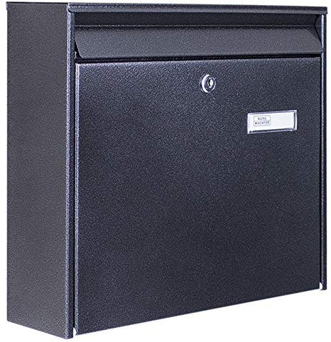 banjado Burg-Wächter Briefkasten Sschwarz 32x36x10cm - Briefkasten groß mit Namensschild- Postkasten A4 Einwurf inkl. Montagematerial & 2 Schlüsseln