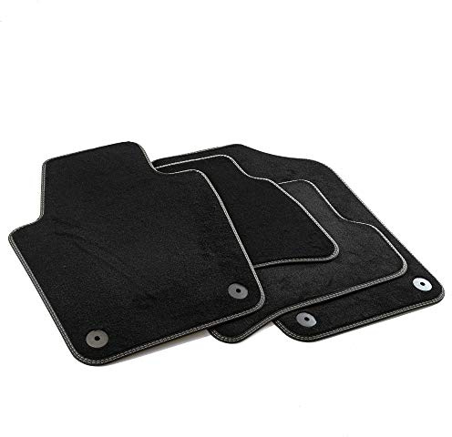 MDM PRO-3748 Fußmatten für Volkswagen Polo V (6R) 05.2009>09.2017 / Seat Ibiza 2008>05.2017 / Skoda Fabia III 2014>, Passgenau Velours Kunstlederkanten und doppelten Steppnaht Chromnähte