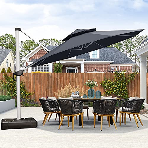 PURPLE LEAF Sonnenschirm Balkon Ampelschirm 400 cm Durchmesser, Marktschirm Groß 360°Rotation, Gartenschirm mit Kurbel, Balkonschirm XXL, Sonnenschutz UV50+, Grau