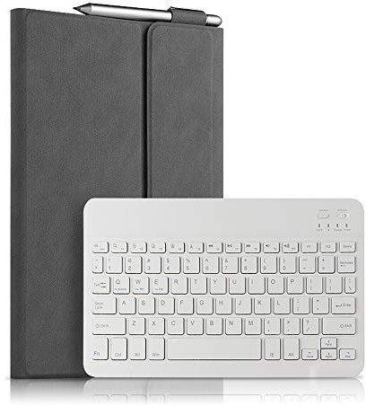 QYiiD Funda con Teclado para Huawei MediaPad M5 Lite 10, Carcasa Delgada de Piel con Teclado Inalámbrico Bluetooth & Soporte para lápiz para Huawei MediaPad M5 Lite 10 Pulgadas Tablet 2018, Gris