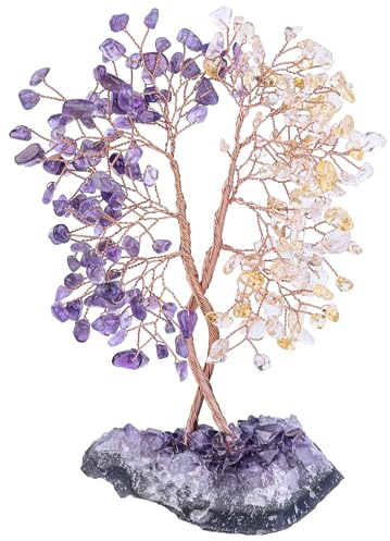 Nupuyai Amethyst&Citrin Edelstein Baum Amethyst Druse Basis Glücksbaum Deko | Heilstein Kristall Baum, Amethyst Druse Stein Basis, Feng Shui Geldbaum, Liebesbaum Hochzeit Wohn Deko, Damen Glück Geschenk