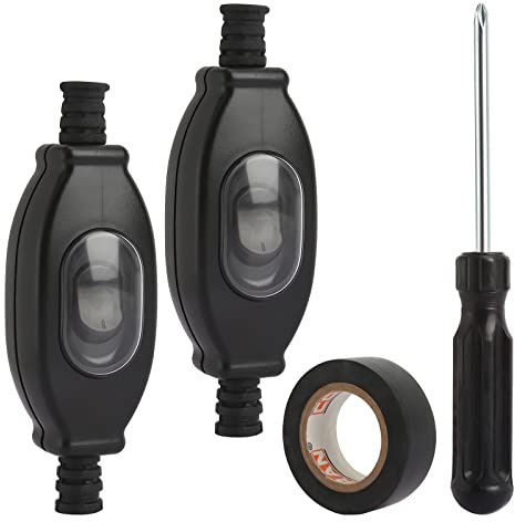 2Pcs Schnurschalter, Wasserdicht Zwischenschalter 2-polig,Ip65 Lampenschalter,3A 250V Ein/Aus Schwarz Kabel Schalter,wasserdicht tastschalter für Außenbereich