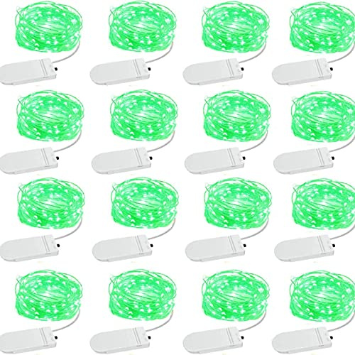 Grezea Green Fairy Battery Operated Mason Jar Lights - 10Ft 30 Led 16 Pack Waterproof Firefly Silver Wire Short String for Crafts Bottle Vase Centerpieces Party Decor Halloween