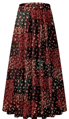 NASHALYLY Damen Sommer Rock Elastische Taille Chiffon Retro Maxi Langer Plissierter Faltenrock Einfarbig solide