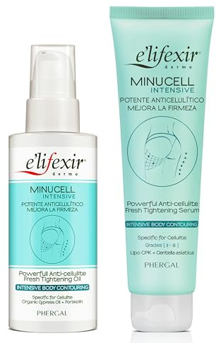 Elifexir | Aceite + Sérum Minucell Intensive | Potente anticelulítico | Mejora la Microcirculación, Reduce Celulitis II, III y Mixta | Drena, Reafirma | Centella Asiática + Cafeína | 100 ml + 150 ml