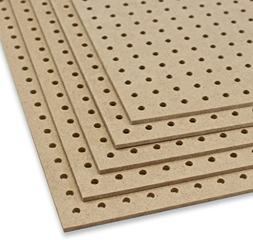 Pegboard Panneau perforé en MDF - 5 plaques á 50 x 40 cm 3 mm - Trou de 5 mm de diamètre et 15 mm d'écartement