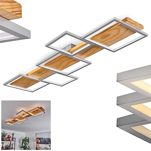 HOFSTEIN LED Deckenleuchte Pompu, dimmbare Deckenlampe aus Holz/Metall/Kunststoff in Natur/Silber/Weiß, Leuchte im skandinavischen Design, dimmbar über Lichtschalter, 5700 Lumen, 3000 Kelvin, 42 Watt