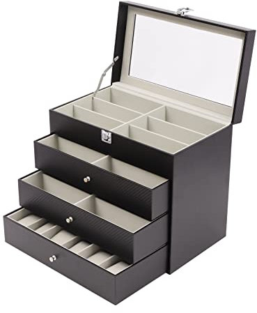 YISSALE Brillenbox Sonnenbrillen Aufbewahrung Carbon Fiber Sonnenbrillen Aufbewahrungsbox 4 Schichten 24 Brillenkoffer Brillen mit Schubladen für Sonnenbrille