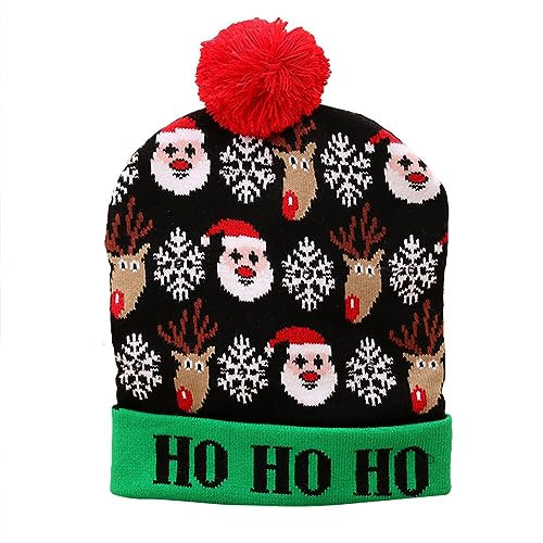 JAWSEU Leuchtende Weihnachtsmütze, LED-Weihnachtsmütze mit 6 bunten Lichtern, Weihnachten Beanie Mütze Warme Kappe Unisex Wintermütze Strickmütze Schneemütze für den Außenbereich Partygeschenk