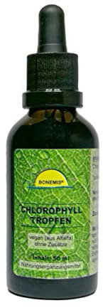 Chlorophyll Tropfen, vegan (aus Alfalfa), natürlich, ohne Zusatzstoffe, 50 ml, Braunglasfläschchen, mit Glaspipette, Bonemis®