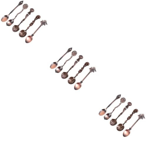 BESTonZON 15pièces Cinq Cuillères à Café Rétro Inoxydable Ensemble De Style Occidental Cuillères Sculptées Pour Mélanger Café Et Desserts Couleur Rouge Bronze