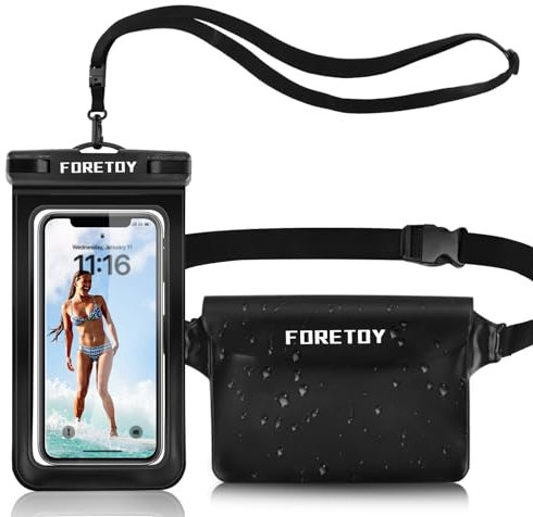 FORETOY wasserdichte Tasche, wasserdichte Handyhülle Unterwasser, wasserdichter Beutel wasserfeste Bauchtasche Schutzhülle mit IPX8 Handytasche für Wassersport, Schwimmen, Bootfahren, Strand usw