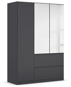 Rauch Möbel Costa, Kleiderschrank, Farbe Grau metallic, Breite 136 cm | Schrank, 3-türig, Spiegel, 2 Schubladen, Push-to-open, Zubehör Basic, für Schlafzimmer, Kinderzimmer, Babyzimmer, Garderobe