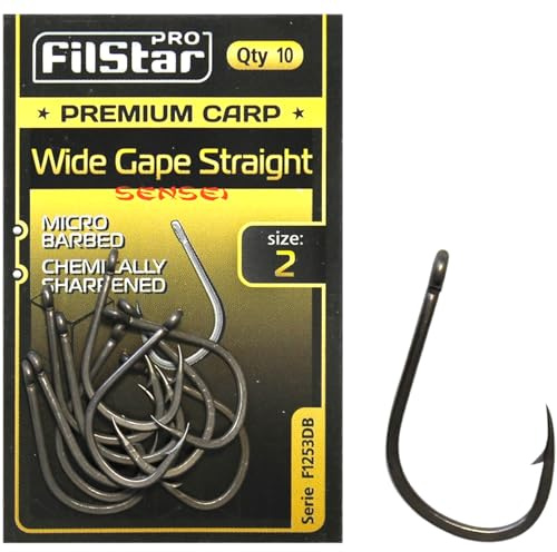 Pro FILSTAR 10 Anzuelos de Pesca N2 Wide Gape Straight - Pesca Carpa | Carpfishing - Mar - Method Feeder Fishing Hook - Accesorios - Articulos - Kit Pescar