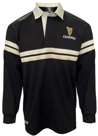 Traditional Craft Chemise de Rugby Homme Irlande Manches Longues Noir Harpe Ruban