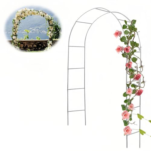 Großer 240cm Langer Metall-Gartenbogen, Rosenbogen, Rankbogen, Pergola Für Kletterpflanzen, Rosen, Drinnen/draußen, Ideal Für Hinterhof, Rasen, Terrasse, Innenhof, Hochzeitsdekorationen(Color:White)