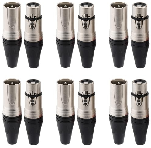 Greluma 6 paare XLR anschlüsse, 12 stk 3 polig XLR enden mit schwarzer unterseite, männlicher/weiblicher audio mikrofon DMX stecker klinkenbuchse, vernickelte kupferkontakte, löttyp