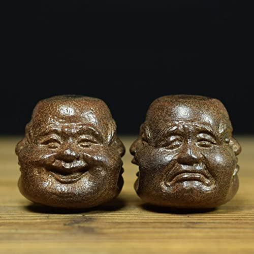 2 Stück Buddha-Kopf-Statue mit 4 Gesichtern, hölzerne Buddha-Kopf-Figuren (glücklich, wütend, traurig, freudig), chinesisches tibetisches Kunsthandwerk for Glücksbringer, Innendekoration/2430