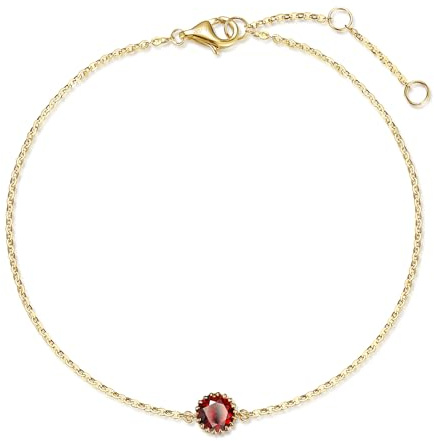 FANCIME Solide 14 Karat 585 Gold Armband für Damen mit Natürlich Peridot Citrin Topas Granat Amethyst Anhänger Charm Bracelet Minimalistisch Geschenk Schmuck für Damen Mädchen