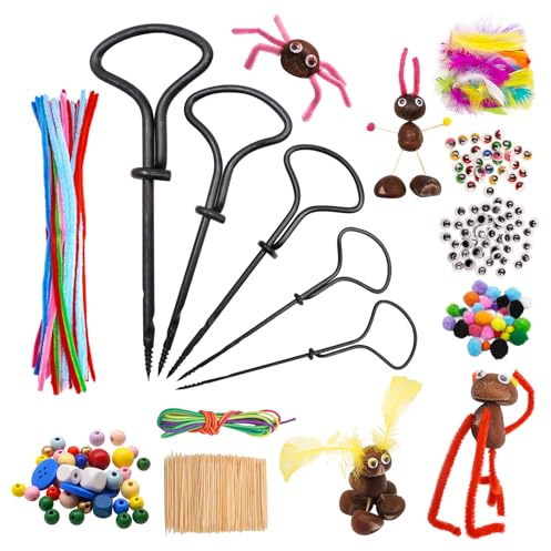 Fettwal Kastanienbohrer Set, Kastanienbohrer Kinder Set 346 tlg Kastanien Bastelset Kinder, Bastelset Herbst 1.5-5 mm Kastanien Bohrer, Basteln mit Kastanien, Mit DIY Bastel Zubehör