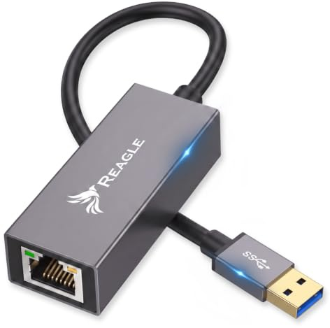 Reagle USB-A auf Ethernet Adapter, Gigabit Netzwerkadapter, SuperSpeed USB 3.2 Gen 1, 1000 Mb/s, Plug & Play, Aluminiumgehäuse, LED-Anzeigen, Kompatibel mit Windows/Mac/Linux, 13cm Kabel