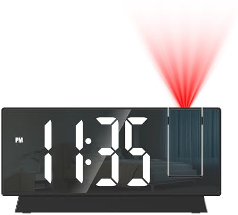 LOFICOPER Projektionswecker, 7,8 LED Digitaler Projektionsuhr Spiegeluhren mit Temperatur & Datum, 4 Helligkeitsstufen, Memory-Funktion, 1.5m USB, Wecker mit Projektion für Schlafzimmer, Wohnzimmer