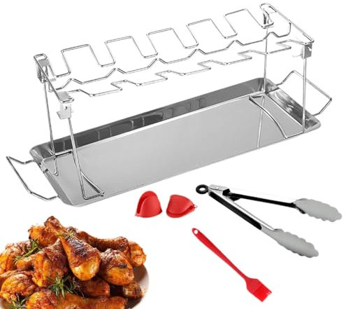 Supporto per cosce di pollo, supporto per arrosti, in acciaio inox, con 12 fessure, supporto portatile in metallo, accessorio per barbecue per affumicare, forno, barbecue a carbonella
