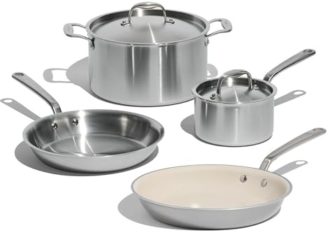 Made In Cookware - 6 Pc Stainless Steel Cookware Set - 5 ply Clad - Includes Frying Pans, Saucepan, and Stock Pot - Professional Grade - Crafted in Italy - Induction Compatible