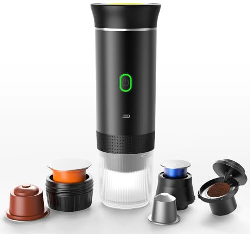 Refein Macchina da caffè Espresso Elettrica Portatile, 3 In 1 Caffettiere Expresso, Caffettiera da Campeggio Auto-riscaldamento, Compatibile con Caffè Macinato e Capsula NS (Nero)