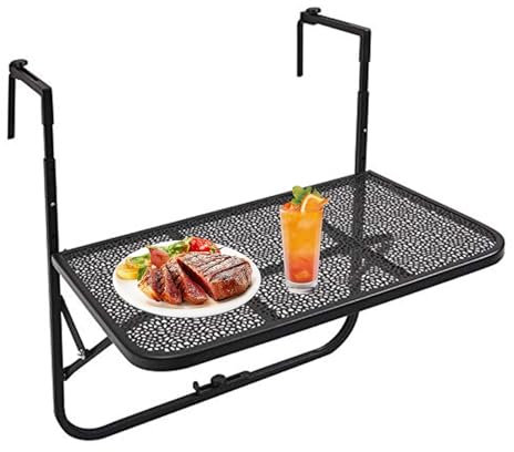 Hängetisch für Balkongeländer, Balkon-Stehtisch aus Eisen für Geländer, klappbarer Hängetisch für den Außenbereich, für die Terrasse, verbesserter hängender Balkontisch (schwarz)