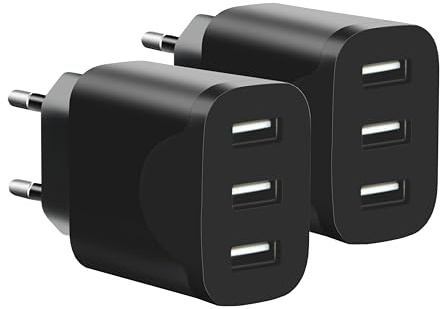 3er Pack USB Ladegerät 15W – 3 USB-A Ports, USB Netzteil Stecker für Steckdose, USB Stromstecker Adapter für Handy Tablet – USB A Ladegerät für Zuhause Büro Reise (Schwarz)