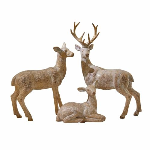Loberon Deko-Figur 3er Set Yasirah, Gold | DREI Formen, Handbemalt, Detailreich Gearbeitet, Rehe und Hirsche, Tierfiguren, Weihnachtsdekoration, Weihnachten, Polyresin