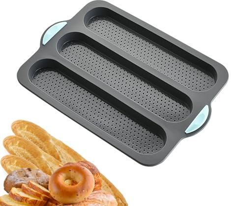 Teglia da forno per baguettee, teglia per pane francese, 3 stampi per baguettee per pagnotta, padelle in silicone antiaderente per baguettee, stampi per pagnotta, pane francese, pane francese, stampo