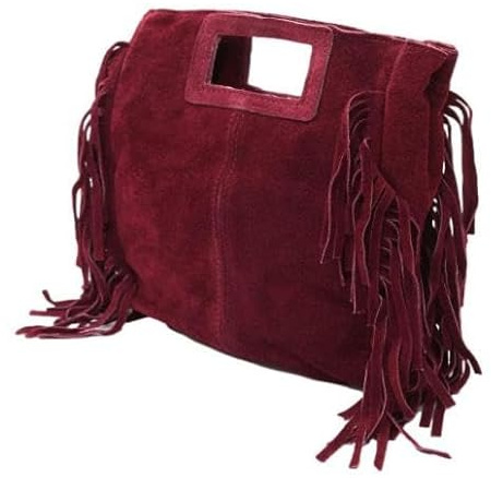 Genérico Bolso bandolera de ante con flecos granate