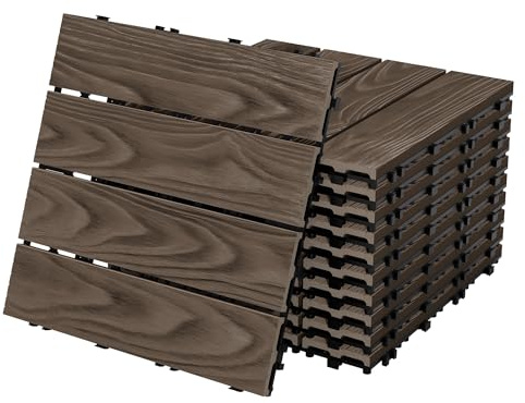 ECD Germany WPC Terrassenfliesen 30x30 cm/11 Stück=1m², Dunkelbraun Holzoptik, Bodenbelag mit Klicksystem & Drainage, Terrassendielen Balkonfliesen Holzfliesen, Klickfliesen für Terrasse Garten Balkon