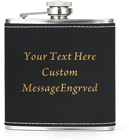 Hip Flask Personalised Hip Flask for Men Custom Engraved PU Leather Hip Flasks Whisky Flask Wedding Best Man Gifts for Usher Groomsmen Groom Father of The Bride (Black, Design 1)