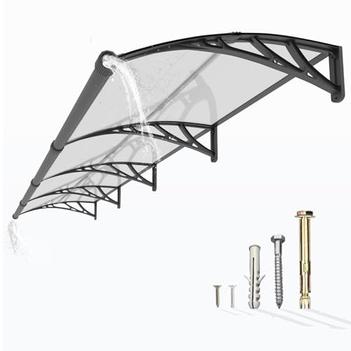 GUANSU-CN Auvent de Porte d'entrée, 350x100 cm Toit Marquise Extérieur en Polycarbonate, Abri Anti-Pluie et Anti-UV pour Terrasse & Balcon