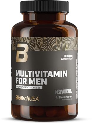 BioTechUSA Multivitamin For Men from organic sources | 13 types de vitamines bioactives | 5 types de minéraux organiques | 4 extraits végétaux pour hommes, 60 comprimés