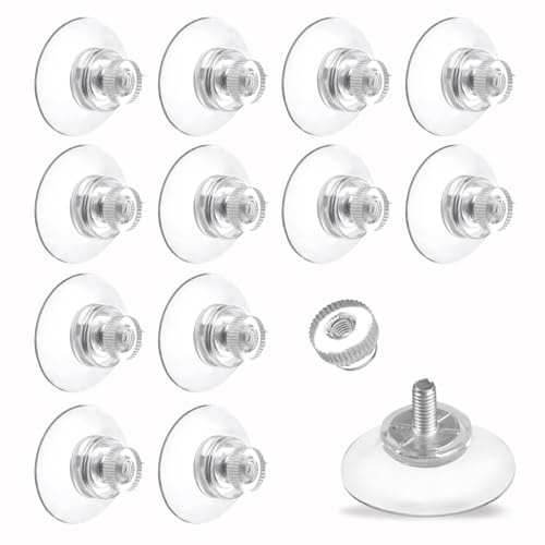 12 pcs Suction Cups, 32 mm Clear Window Suckers for Glass, Sucker Pads with Knurled Nut for Window, Tiles, Wall, Door, Bathroom, Kitchen Suction Holder